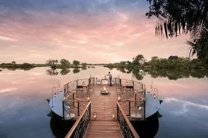 thorntree-river-lodge sunset dinning, Zambia
