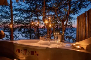 Changa Safari Camp outdoor bath, Zimbabwe