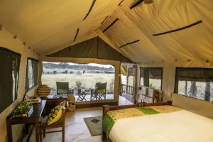 The Hide Safari camp bedroom view, Zimbabwe
